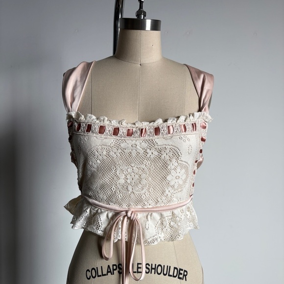 $218 NWT Cream For Love And Lemons “Charlotte” Lace Crop Top Sz XXS - Picture 5 of 10